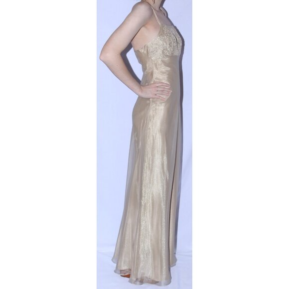 Poly USA #2334 Floor Length Organza Bridesmaid or Formal Gown-Size S-GOLD - Picture 3 of 4